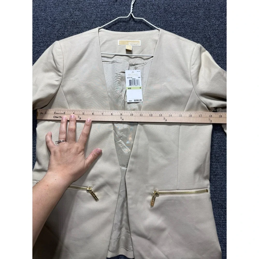 Michael Kors Blazer Women 4 Dune Beige Open Front Zip Pocket QS51B112UE